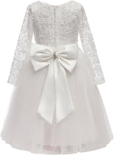 Flower Girl Dress Long Sleeves Lace Top Tulle Skirt Girls Lace Party Dresses